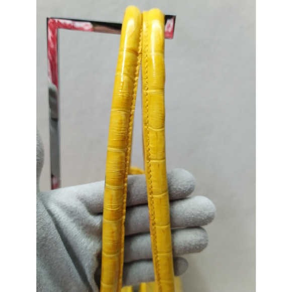 Brahmin Yellow Patent Leather Crocodile Embossed Double Handle Tote Shoulder Bag - Picture 8 of 16